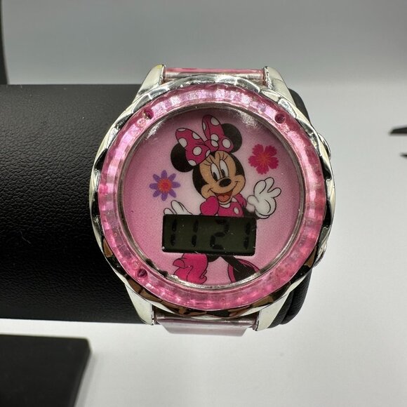3/$30 Minnie Mouse Watch Girls Digital Pink Floral Band Disney Character - Picture 1 of 13